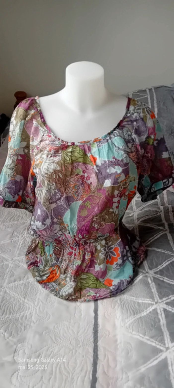 Blouse légère motif fleurs colorées femme 42/44 camaïeu - photo numéro 3