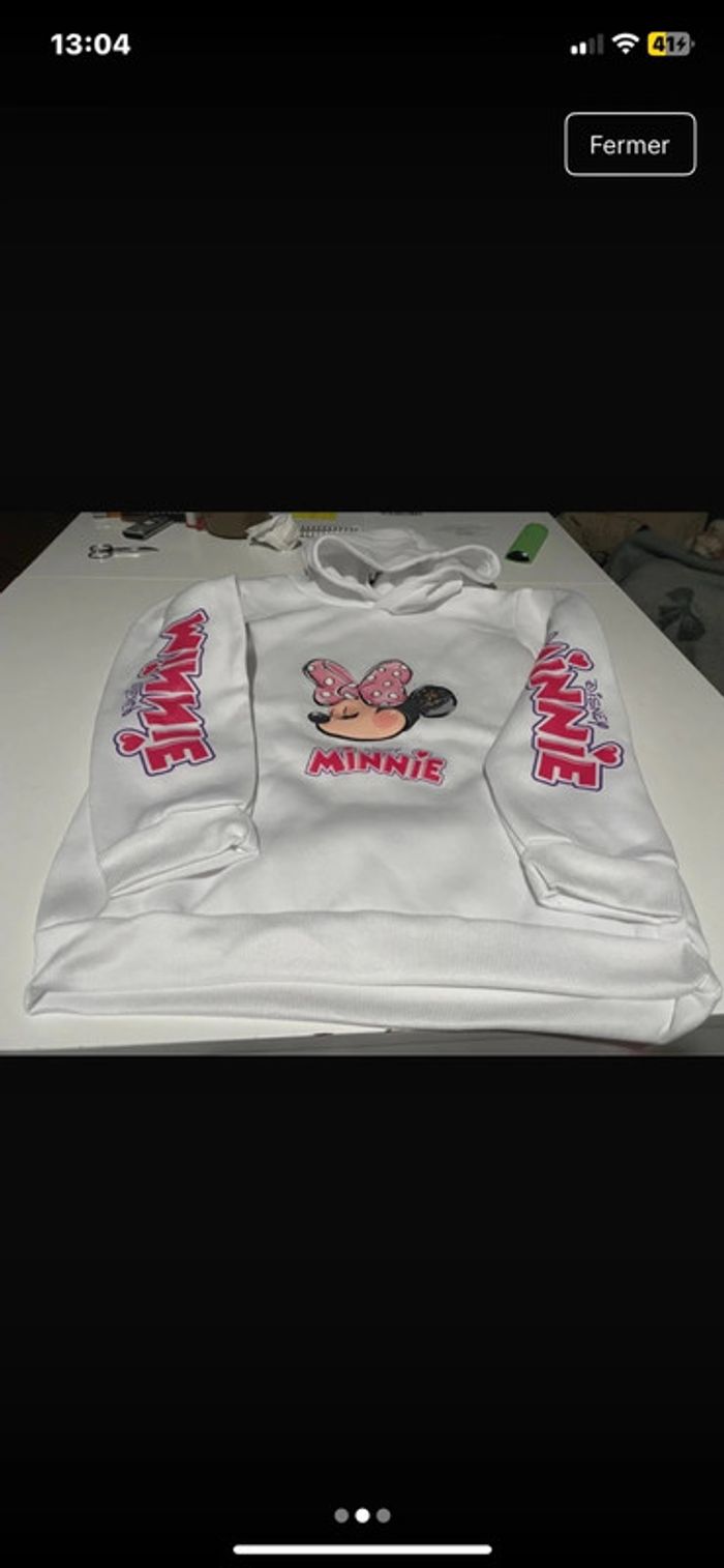 Sweet à capuche blanc et rose enfants taille 150 - photo numéro 2