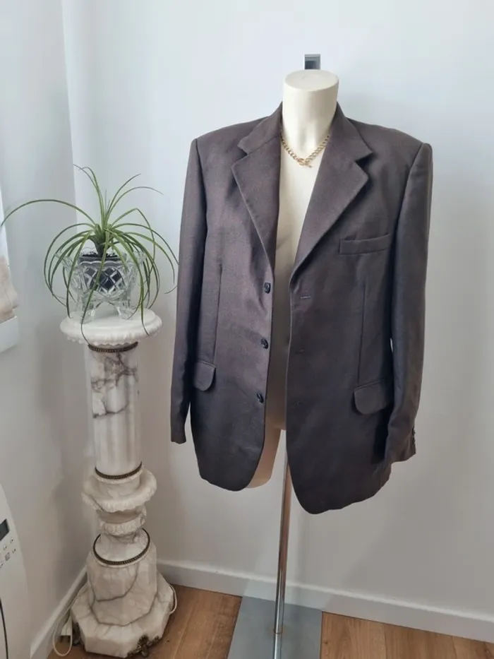 Blazer marron vintage en laine peignée - photo numéro 5