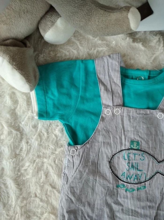 Ensemble (salopette (tee shirt) Garçon 6 mois Poisson Sous marin Tissaia 100% coton - photo numéro 3