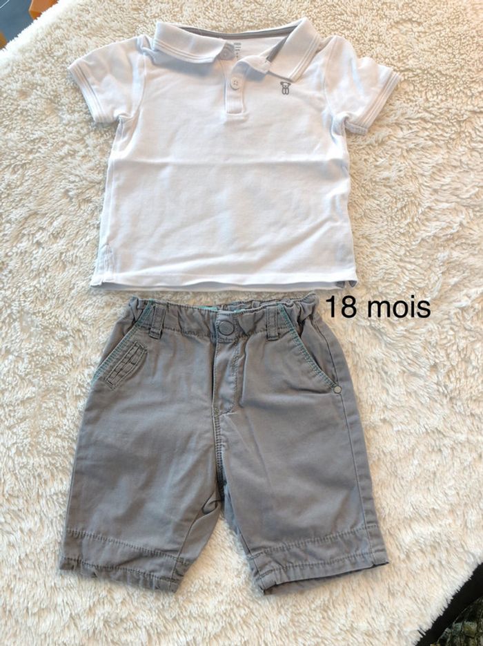 Ensemble polo blanc short gris