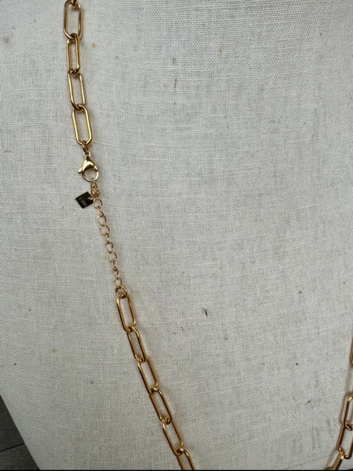 Collier sautoir réglable maillons xl acier inoxydable or et résine tons léopard - photo numéro 3