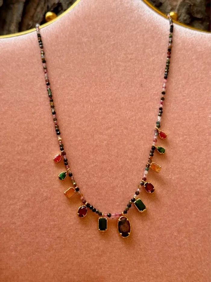 Collier habaha Paris chaîne réglable perles jade améthyste quartz pierres breloques - photo numéro 5