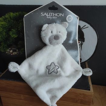 Doudou Sauthon Ours Blanc Gris Etoile Celeste Mouchoir Neuf #geektradedoudou