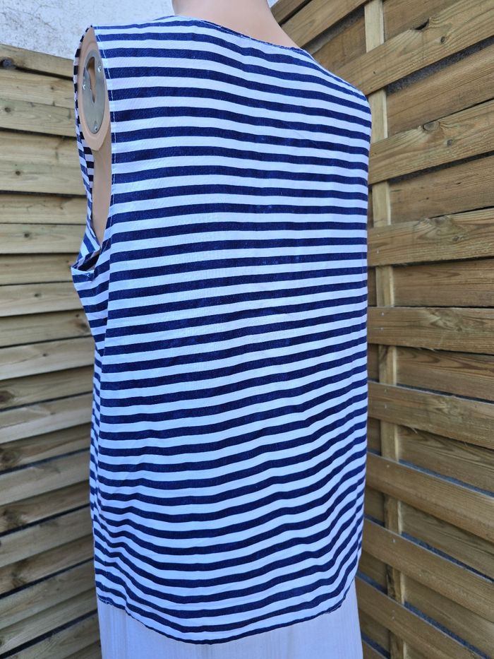 Débardeur marinière marine et blanc 🍒vintage 70 fait main 🍒taille 38/40 - photo numéro 4