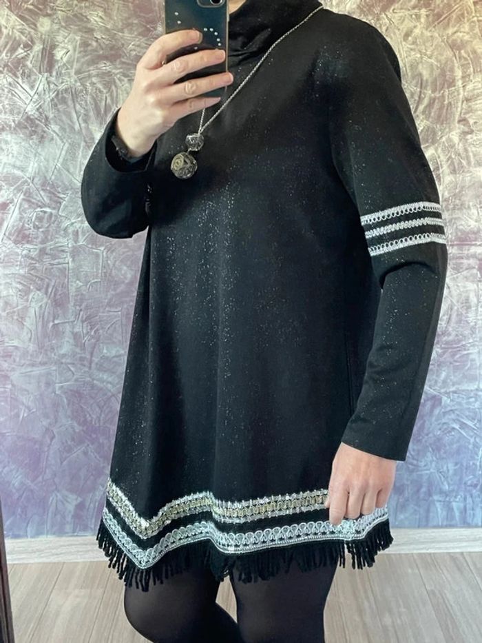 Robe tunique noire façon poncho splendide - photo numéro 3