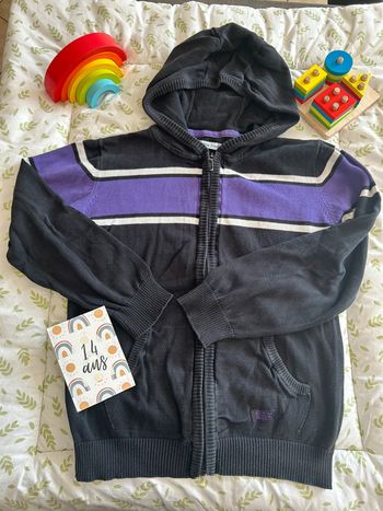 gilet zippé à ,capuche noir et violet 14 ans gémo