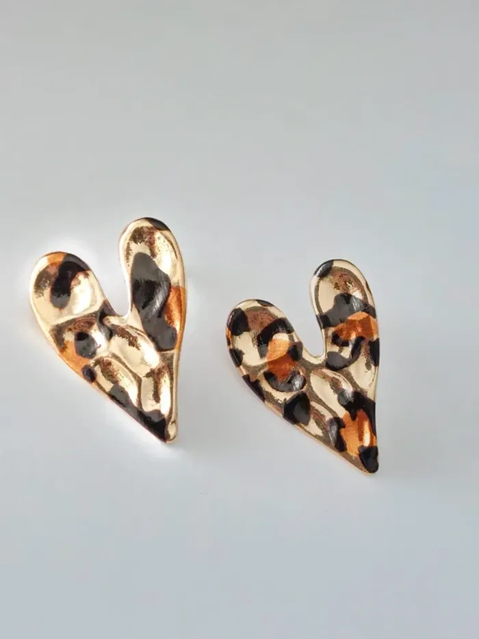 Boucles d'oreilles cœur motif léopard  - acier inoxydable - tendance bohème 🐆 - photo numéro 5