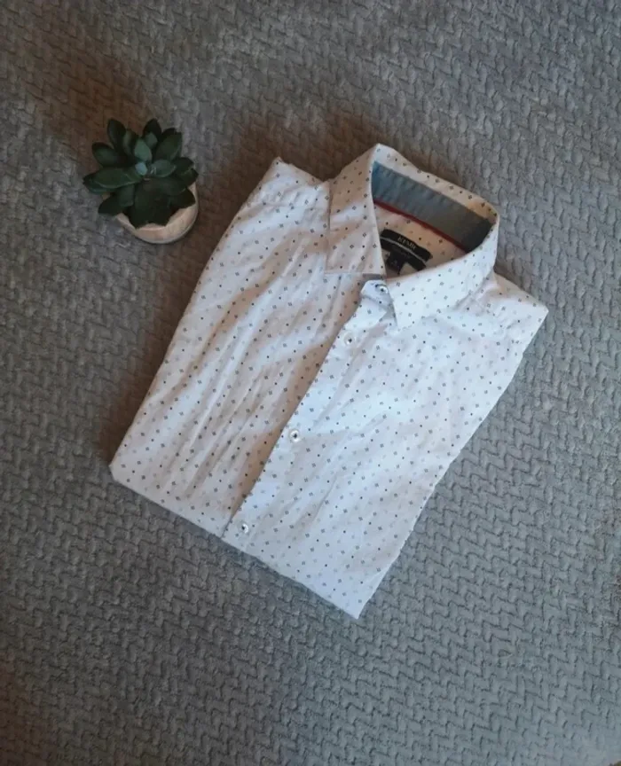 Chemise homme Kiabi Regular Fit – Taille M – Blanc motif losanges - photo numéro 3