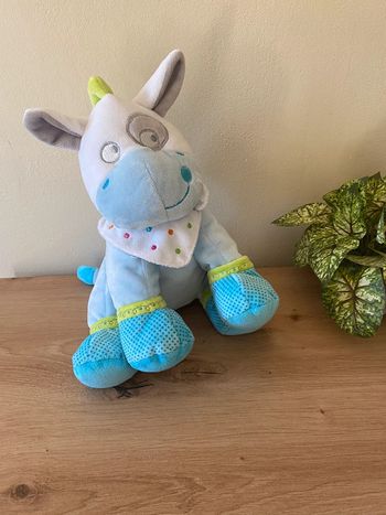 Doudou peluche âne cheval bleu bandana mots d enfants