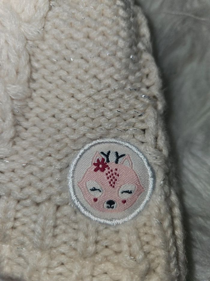 Bonnet bébé beige avec filaments argentés – Taille 0-3 mois - photo numéro 5