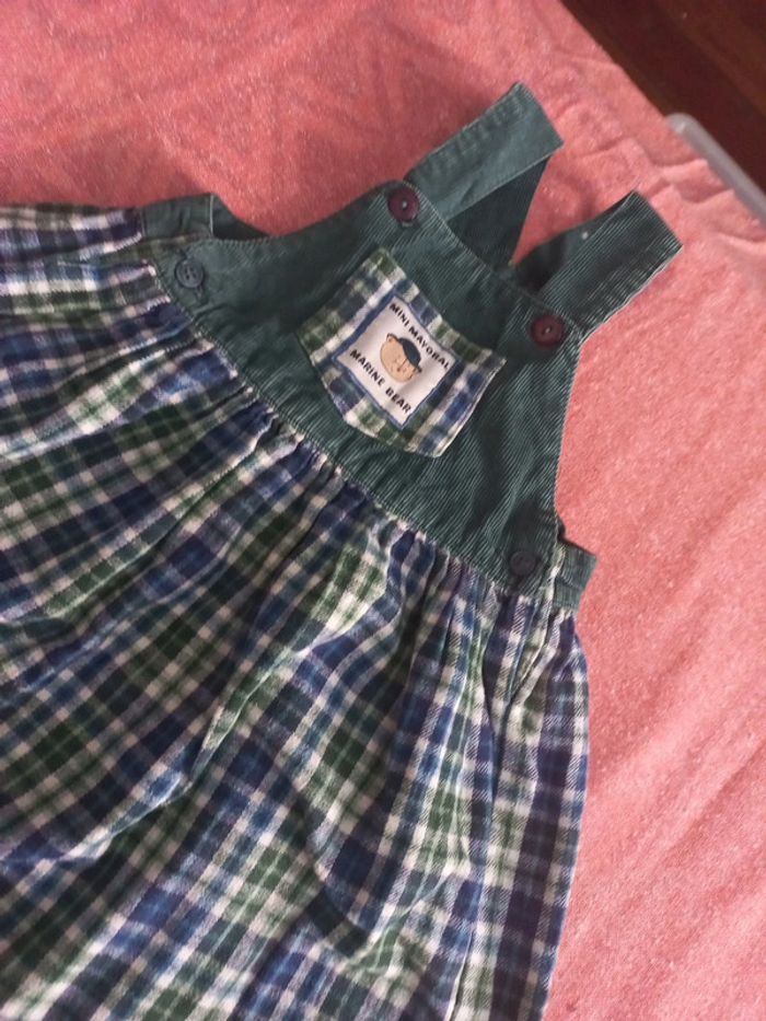 Très jolie robe 12 a 24 mois vert bouteille haut salopette et carreaux blei blanc - photo numéro 2