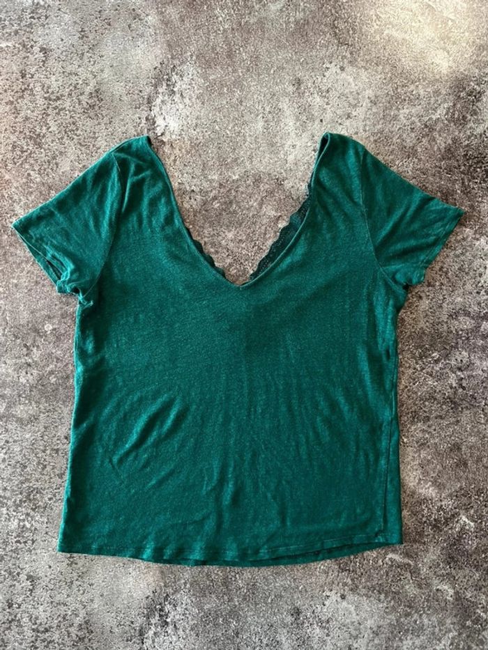 T shirt lin vert femme Sezane taille L Women green linen Grünes Leinen Damen donna lino verde