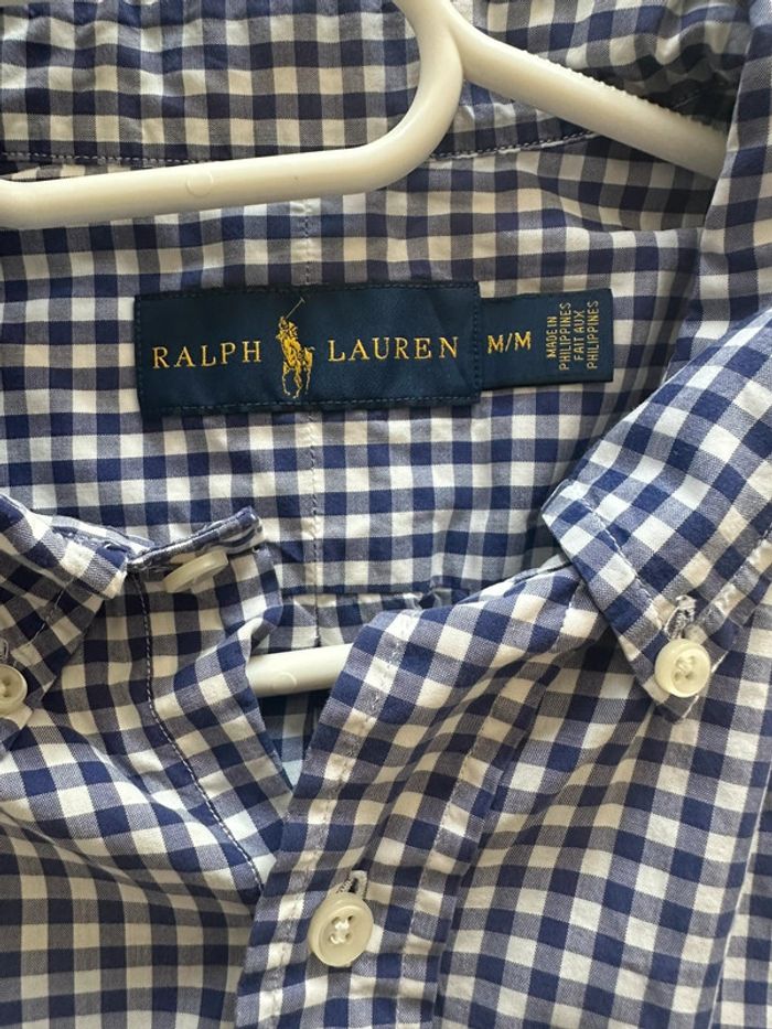 Chemise Ralph Lauren à carreaux bleu marine et blanc – Logo rouge - photo numéro 3