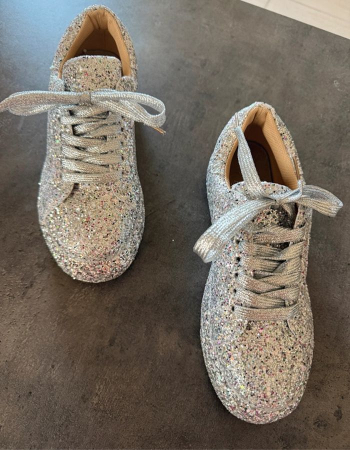 Baskets femme argenté à paillettes brillante taille 36 sneakers argent pailletée - photo numéro 9