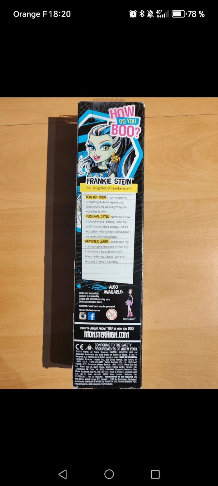 🧌 Monster High Frankie How do you Boo 2016 – Neuve en boîte - photo numéro 4