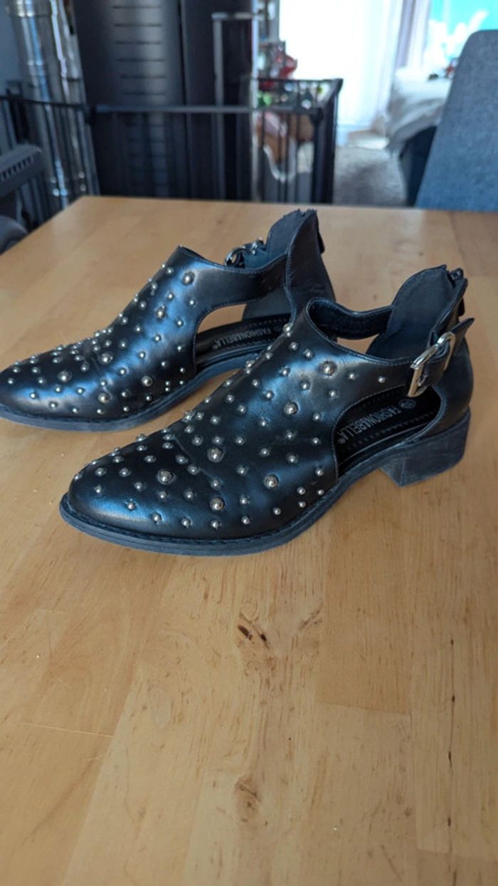 Boots mocassins ouverts cloutés noir - photo numéro 2