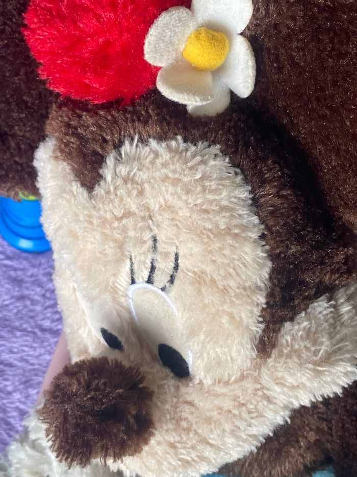 Grande peluche minnie mouse disney parks marron crème bleu jupe à pois - photo numéro 2