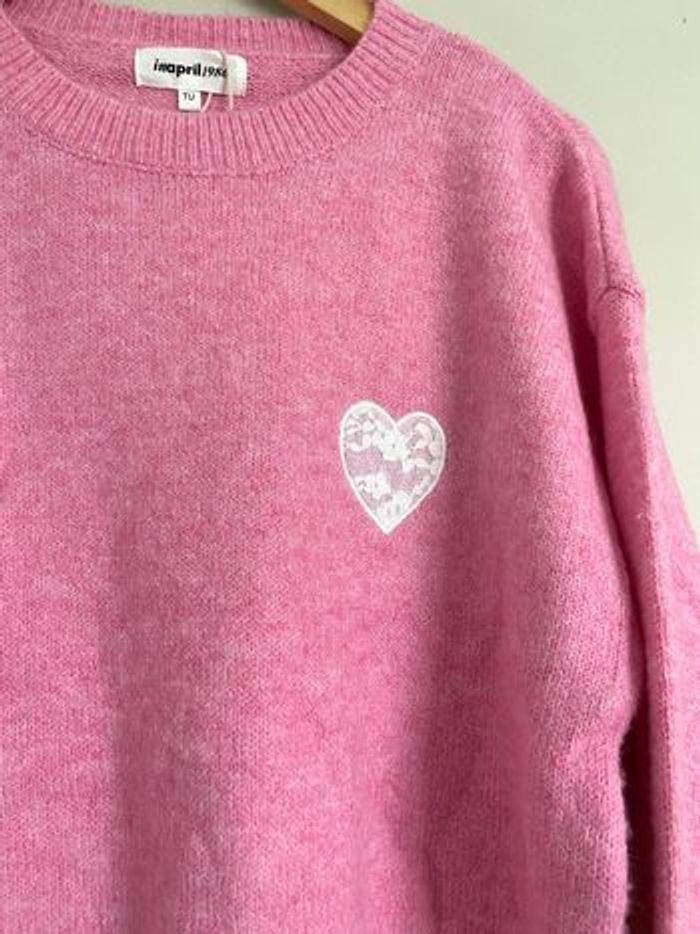 Pull rose cœur dentelle blanc taille unique - photo numéro 4