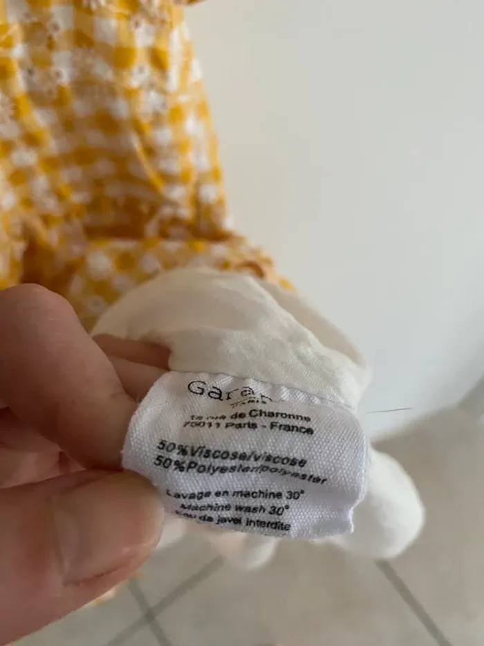 Robe garance moutarde à carreaux blanc broderie anglaise fleur - photo numéro 9