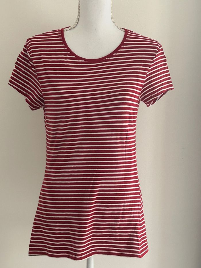 T-shirt à Rayures Bordeaux et Blanc Atmosphère - Taille 40
