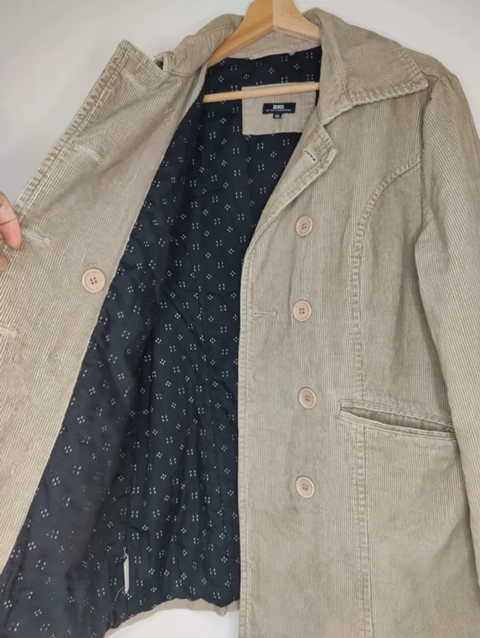 Manteau caban velours côtelé beige - photo numéro 6