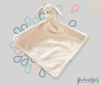 Doudou lapin pantin et mouchoir velours rose blanc pois Maison du Monde 23 cm