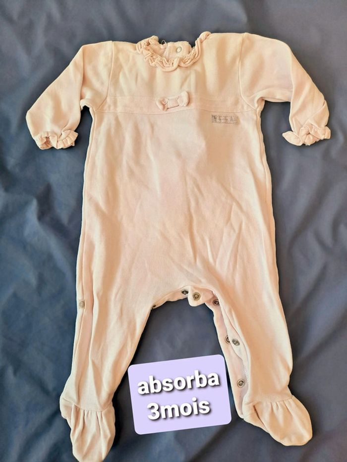 Pyjama rose pale absorba 3mois noeud froufrous