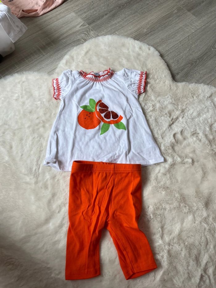 Ensemble bébé fille orange blanc 12 mois