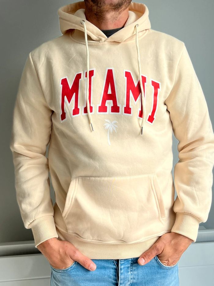 Pull/sweat à capuche Miami beige pour homme en taille L - photo numéro 2