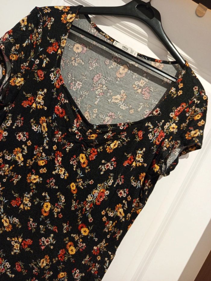 🔝 Robe noire Mango imprimée fleuri multicolore taille L 40 - photo numéro 3
