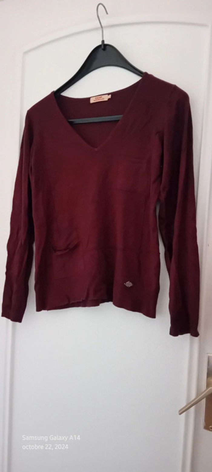 Pull court col V avec poches bordeaux femme taille 38/40 DDP