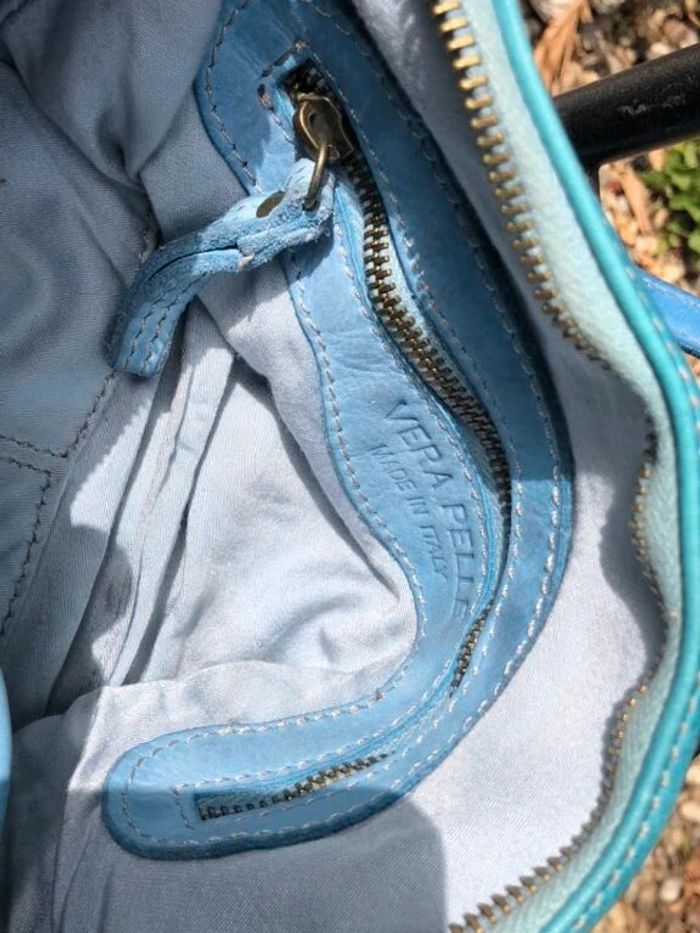 👜 Sac à main pochette bleu turquoise à bandoulière - 100% Cuir - photo numéro 10