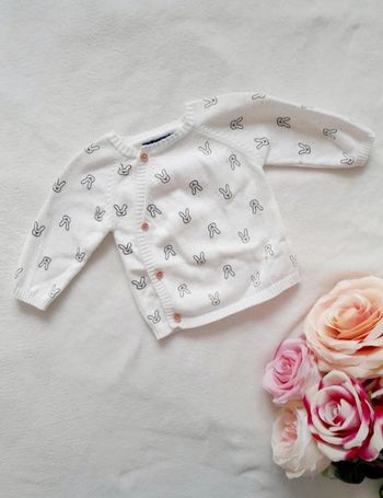 Gilet fille blanc imprimé lapins 1 mois In Extenso