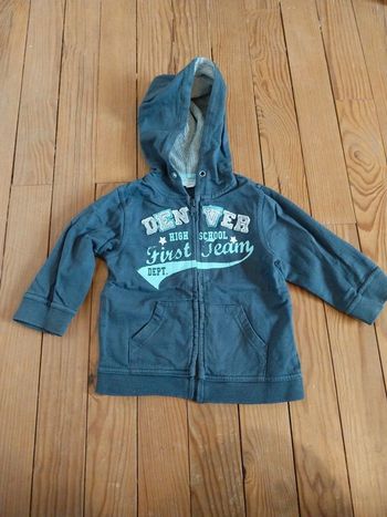 Sweat zippé à capuche bleu/gris Kimbaloo (18M)