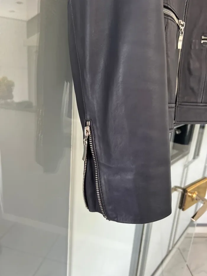 Blouson cuir bleu marine - photo numéro 3