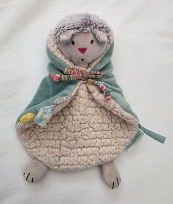 Doudou plat chat Les Pachats avec cape bleu vert- Moulin Roty