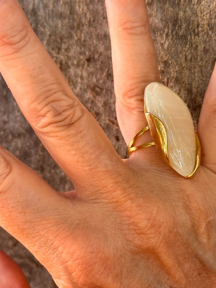 Grosse pavé résine écrue acier inoxydable or réglable - photo numéro 5