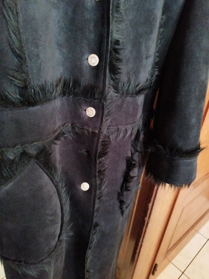 Manteau long noir fausse fourrure faux fur black coat L/40 vintage y2k - photo numéro 7