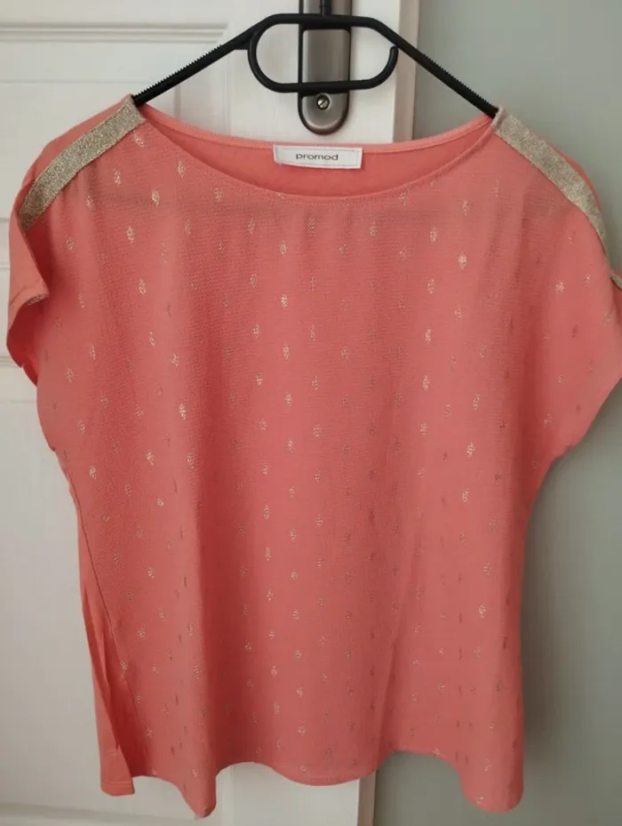 Tee shirt corail et doré Promod 36
