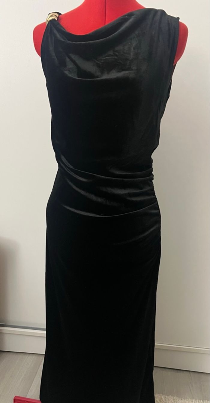 Robe midi drapée velours noir Kiabi