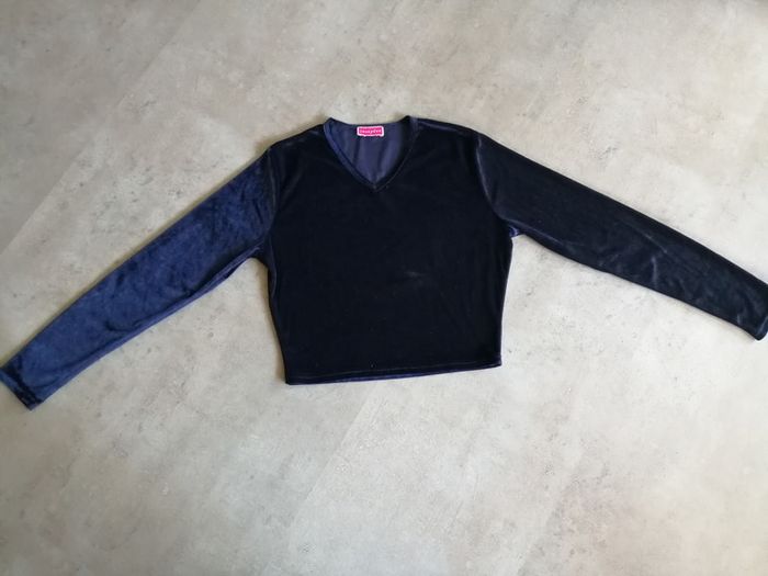 Top velours bleu nuit manches longues Taille unique Jennyfer