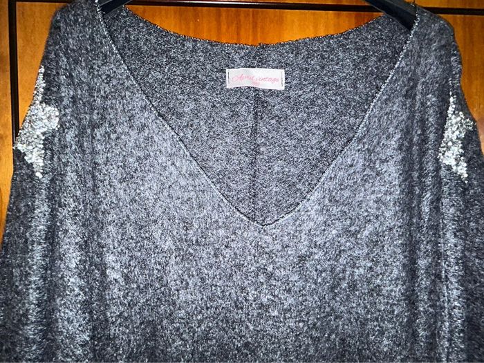 Pull gris col v étoiles April Vintage taille unique - photo numéro 2