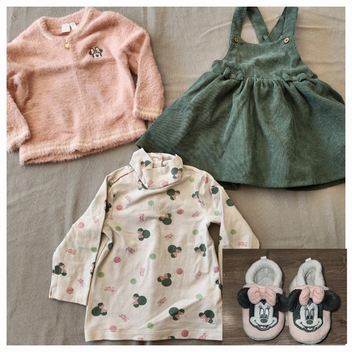 Ensemble disney minnie robe sous pull gilet chaussons 12 mois hiver