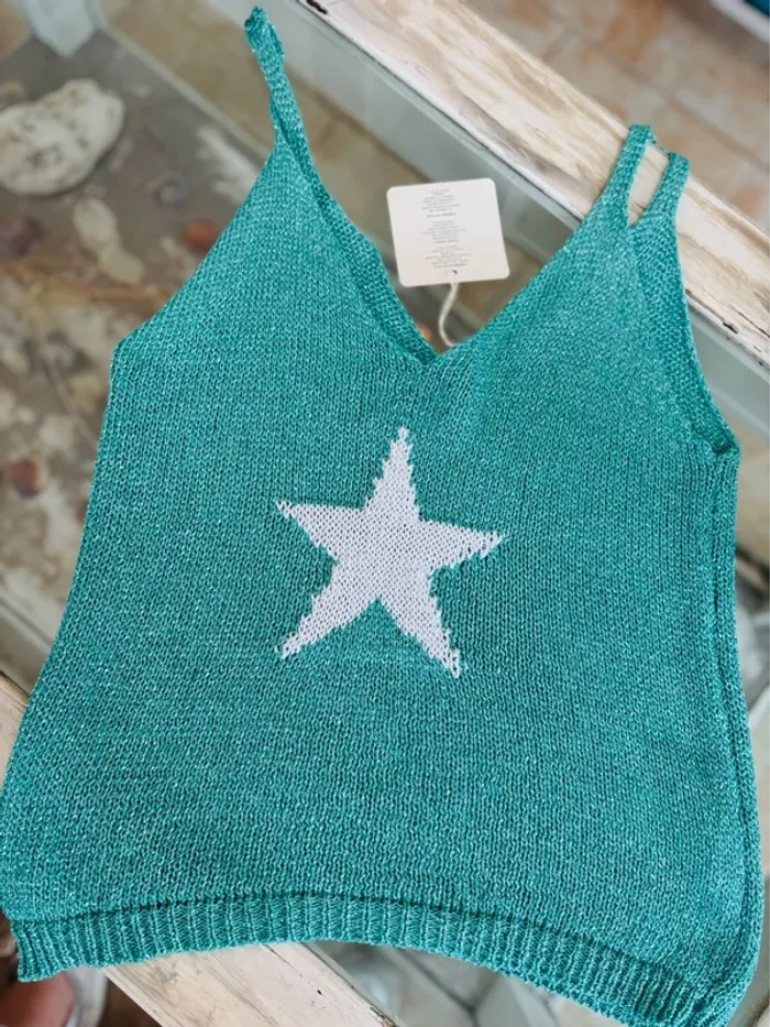 Débardeur bleu turquoise irisé avec étoile blanche - photo numéro 11