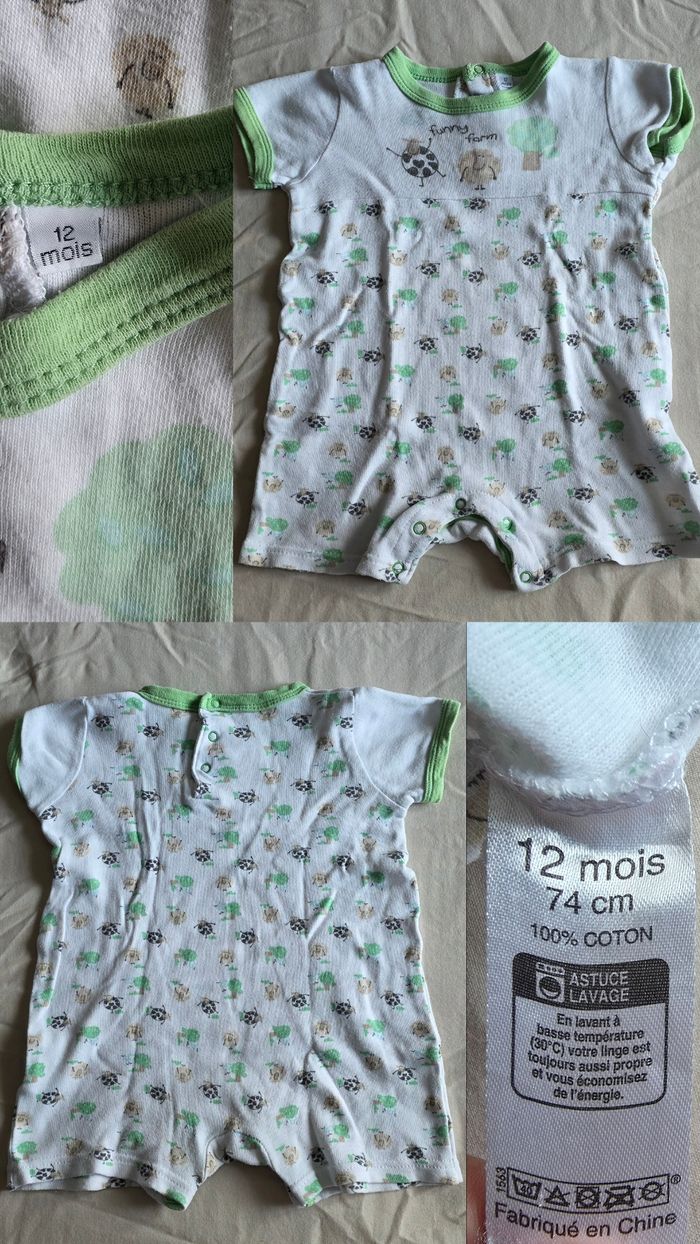Lot 2 Barboteuses Pyjamas Coton H&M & Funny Farm 12 MOIS - photo numéro 2