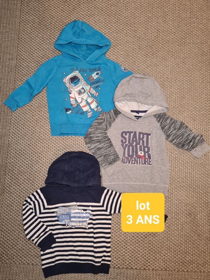 Lot de 3 sweets à capuches garçon - 3 ans