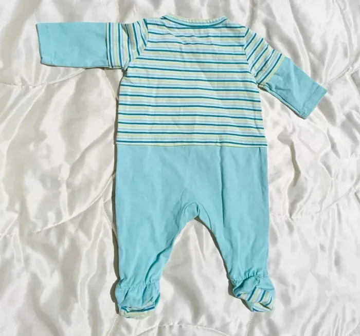 Pyjama manches longues blanc rayé vert et bleu hérisson 1 mois 54 cm Sergent Major - photo numéro 2