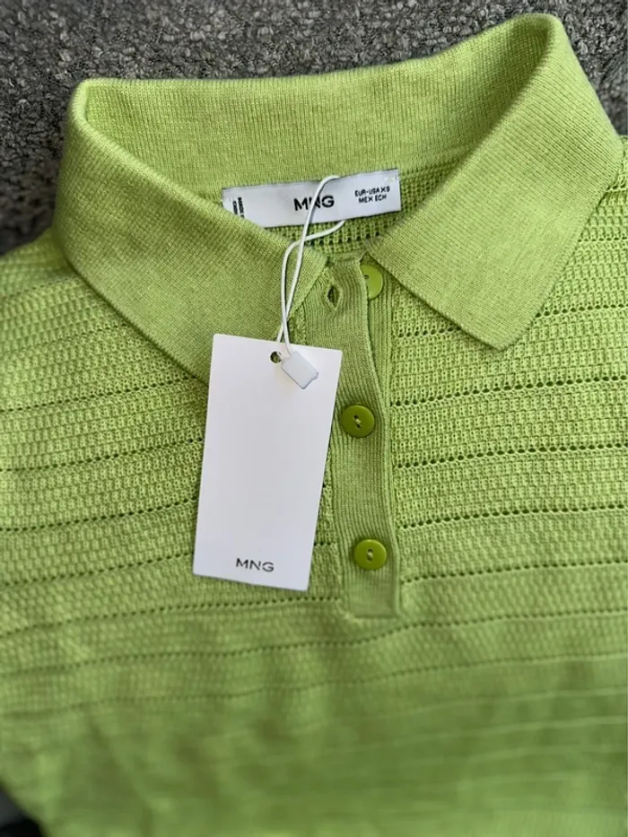Top haut pull court col polo manches courtes jaune / vert Mango neuf - photo numéro 3