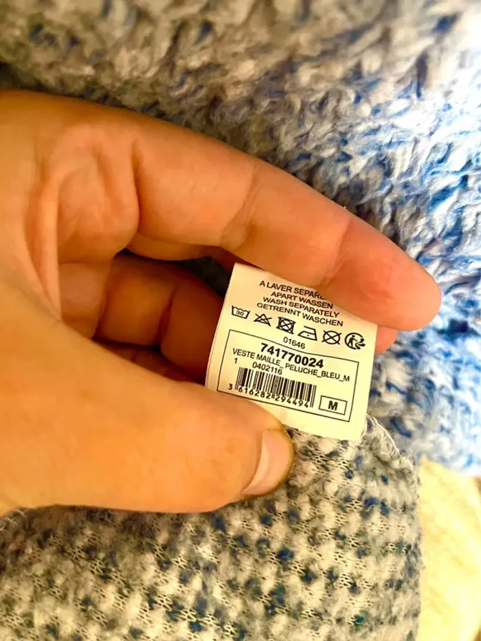 sublime veste teddy bouclette zippée bleu col montant poches cosy confort doux neuf taille M - photo numéro 15